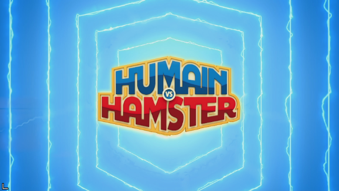 Human vs Hamster logo with presenters EN alongside French rebuild